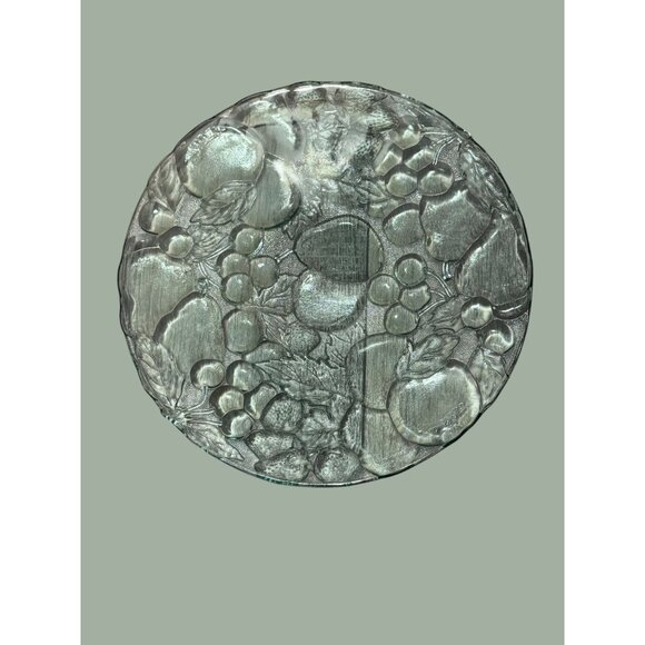 Vintage 90's Libbey Orchard Fruit Green Glass Serving Platter Cake Plate - Picture 6 of 7